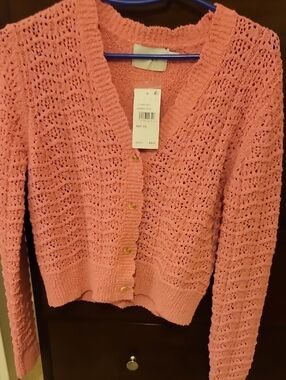 NWT Lush Barbie Pink  Open-Knit Button Front Cardigan Size XS